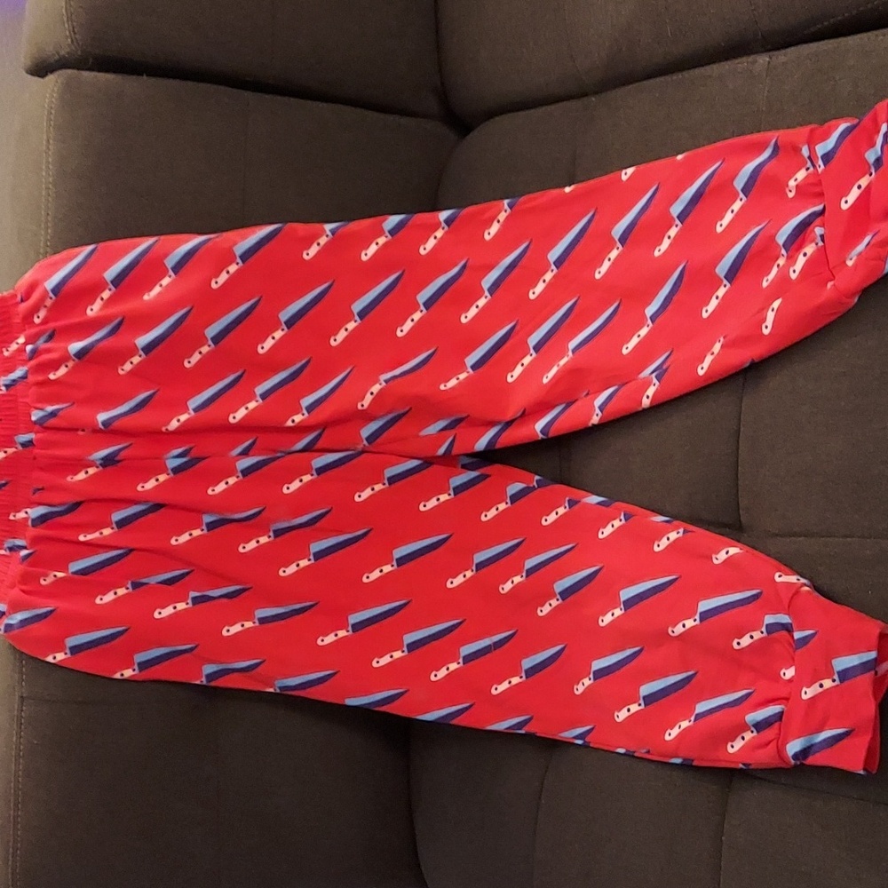 Nooworks Red Track Joggers with Blue Knife Print - Picture 2 of 7